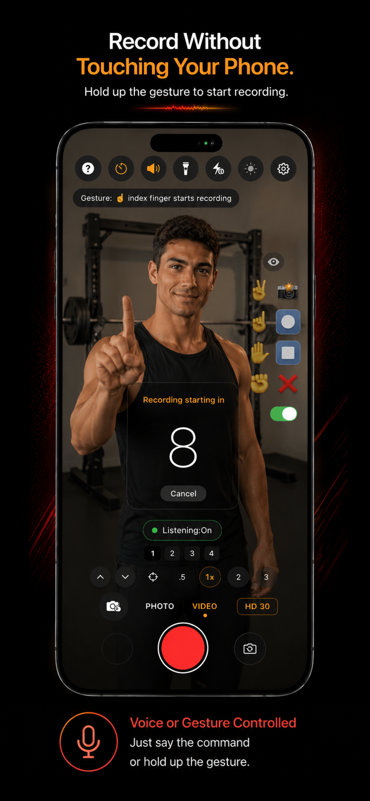 Hey Cameraman — Record without touching your phone (gym scene)