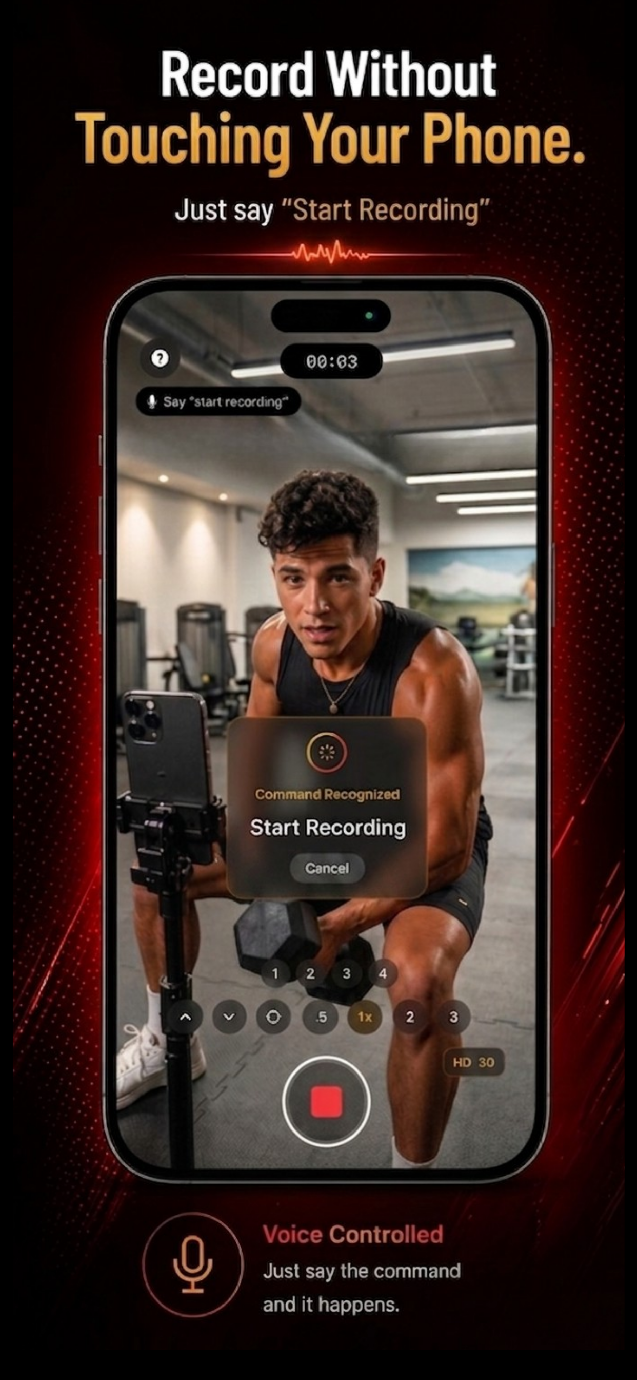 Hey Cameraman — Record without touching your phone (gym scene)