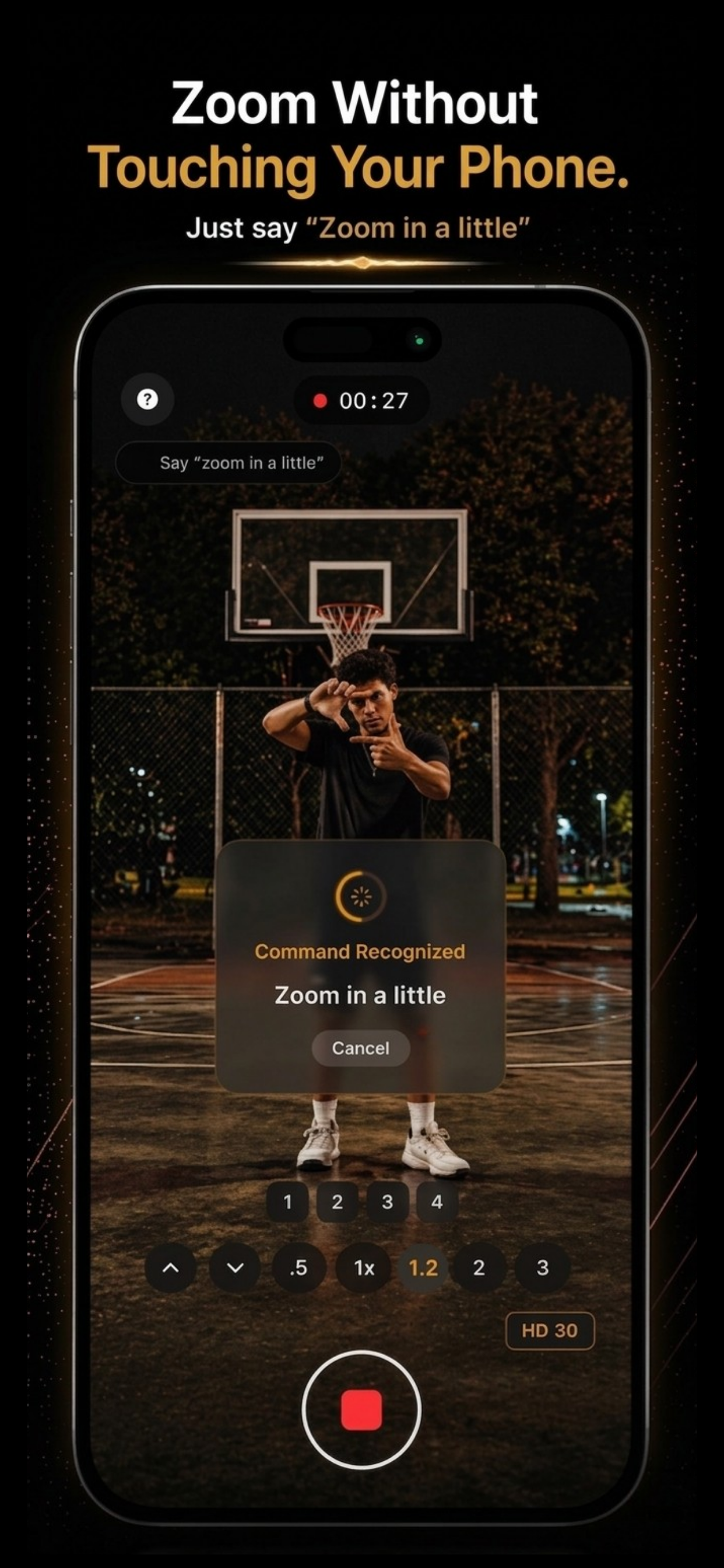 Hey Cameraman — Zoom in a little command on basketball court